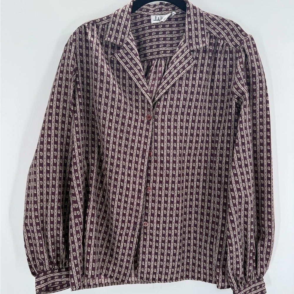 Vintage Lady Manhattan Paisley Stripe Button Front Blouse
